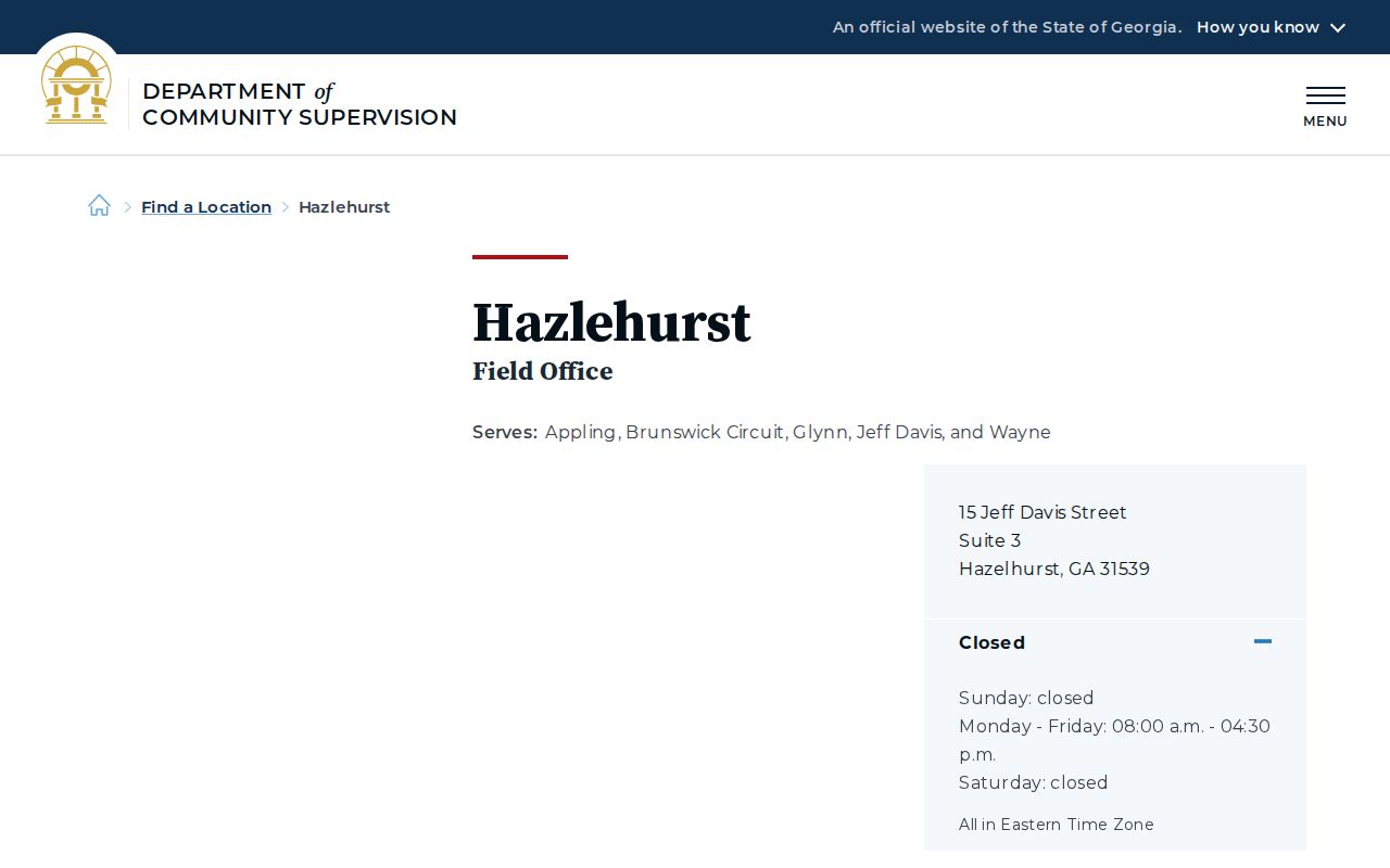 Jeff Davis County parole and probation Hazlehurst DCS office record