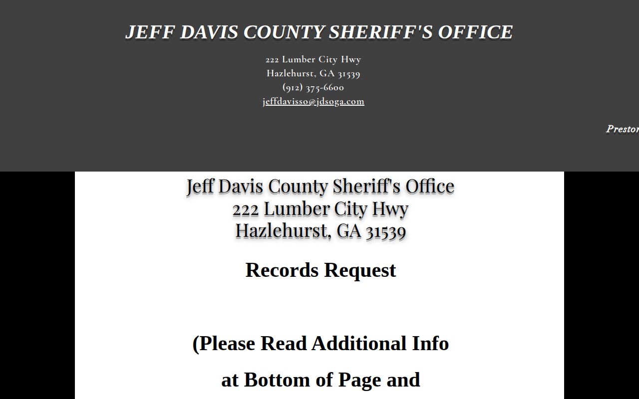 Jeff Davis County released inmate record request page
