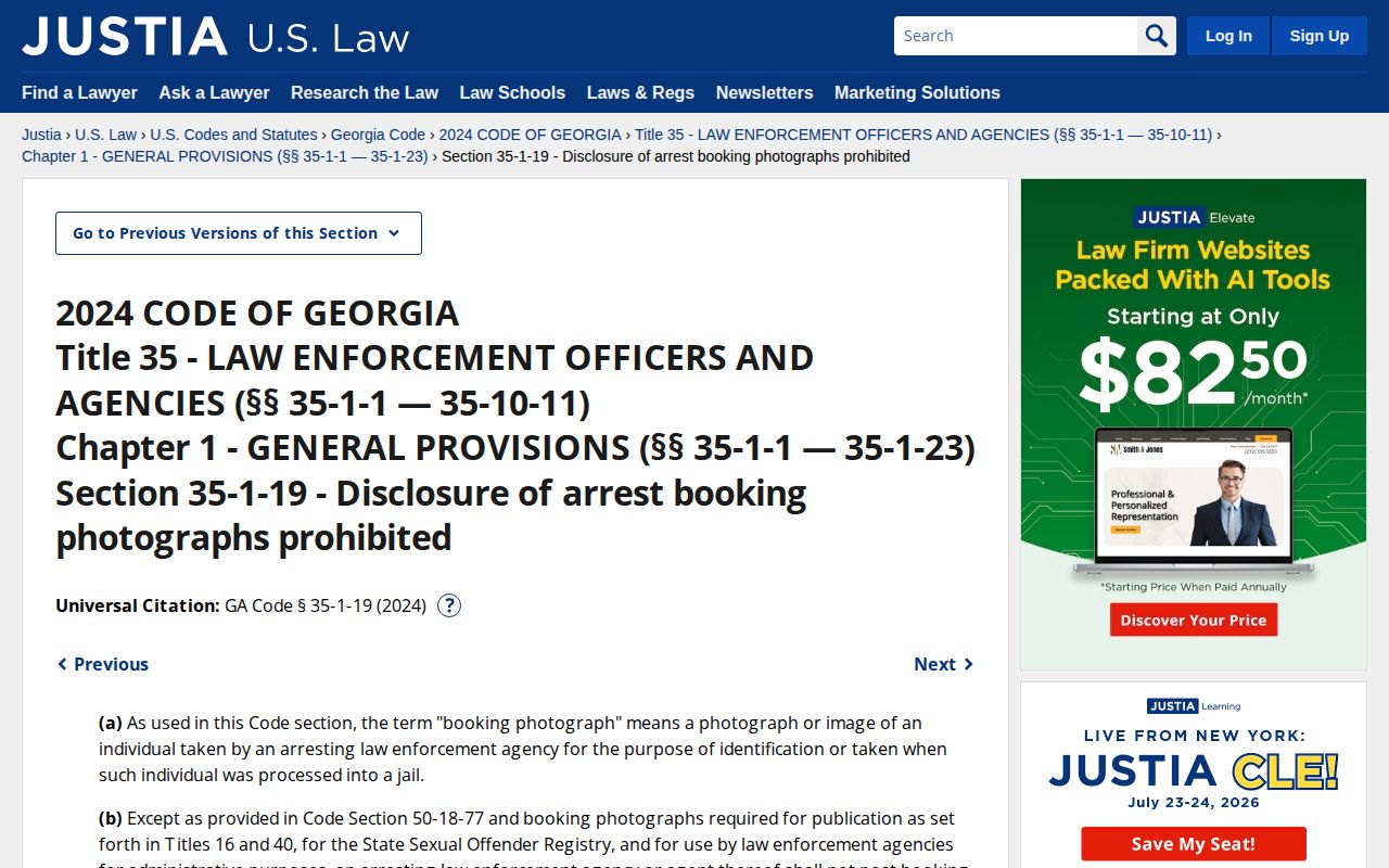 Georgia law governing Jeff Davis County released inmate mugshots